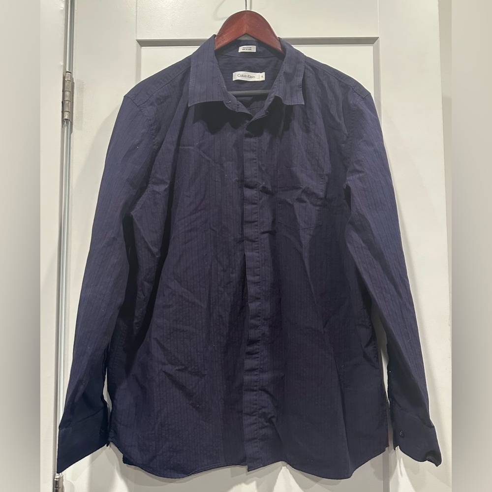 Men's Vintage CALVIN KLEIN Purple with Black pinstriped Button-Up Shirt